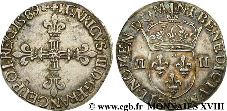 HENRY III Quart d écu, croix de face 1589 La Rochelle AU