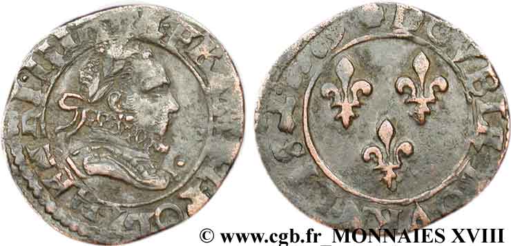 HENRY III Double tournois, type d’Amiens 1589 Amiens VF