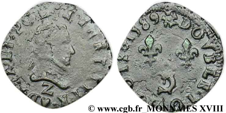 HENRY III Double tournois, 2e type du Dauphiné 1589 Grenoble fSS