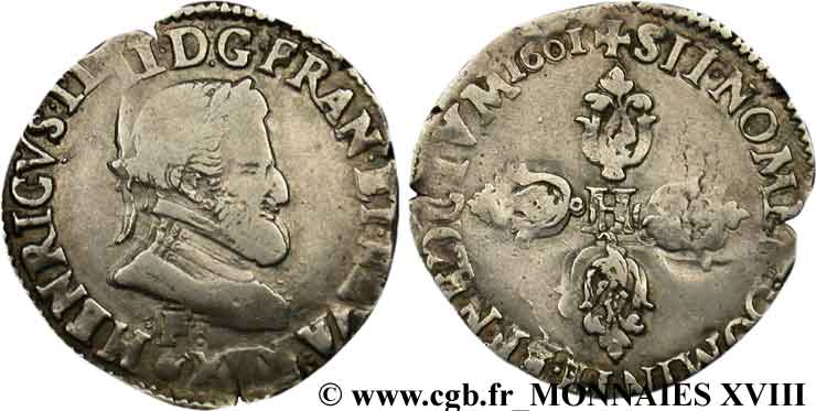 HENRI IV LE GRAND Demi-franc, type de Toulouse 1601 Angers TB+/TTB
