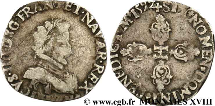 HENRY IV Demi-franc, 1er type de Bordeaux 1592 Bordeaux BC