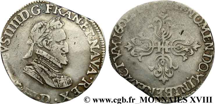 HENRI IV LE GRAND Demi-franc, type de Lyon 1601 Lyon TTB/TB+
