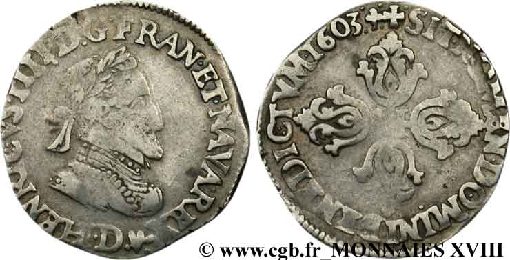 HENRY IV Demi-franc, type de Lyon 1603 Lyon fSS
