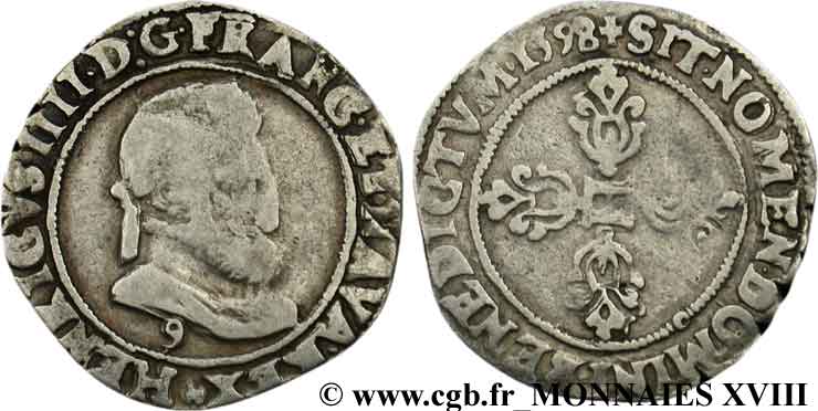 HENRI IV LE GRAND Demi-franc, type de Rennes (effigie locale) 1598 Rennes TB+