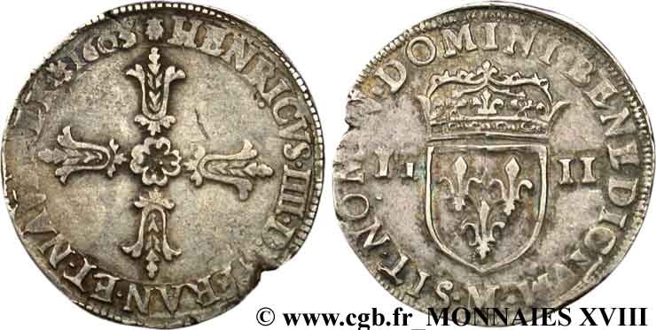 HENRI IV LE GRAND Quart d écu, croix feuillue de face 1603 Toulouse TTB