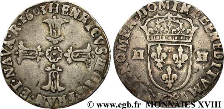 HENRY IV Quart d écu, croix feuillue de face 1603 Bordeaux BC+