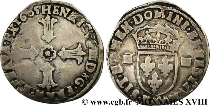 HENRI IV LE GRAND Quart d écu, croix feuillue de face 1605 Bordeaux TB/TB+