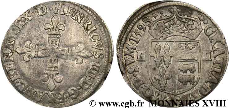 HENRY IV Quart d écu de Béarn 1598 Pau SS