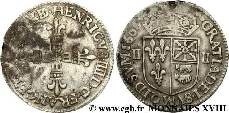 HENRY IV Quart d écu de Béarn 1606 Pau XF