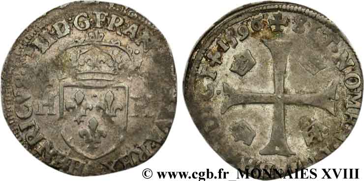 HENRY IV Douzain aux deux H, 1er type 1596 Paris MBC