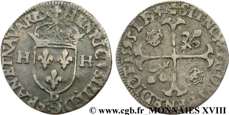 HENRI IV LE GRAND Douzain aux deux H, 2e type 1595 Lyon TTB