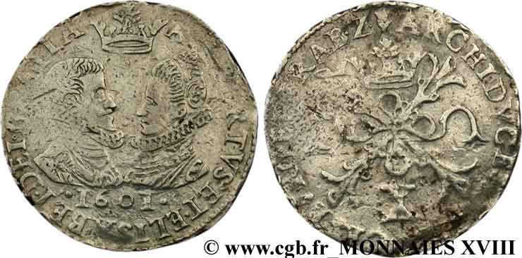 SPANISH NETHERLANDS - BRABANT - DUCHY OF BRABANT - ALBERT AND ISABELLA Demi-florin 1601 Anvers VF