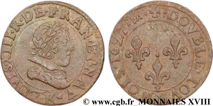 LOUIS XIII  Double tournois, type 7 de Bordeaux 1627 Bordeaux XF