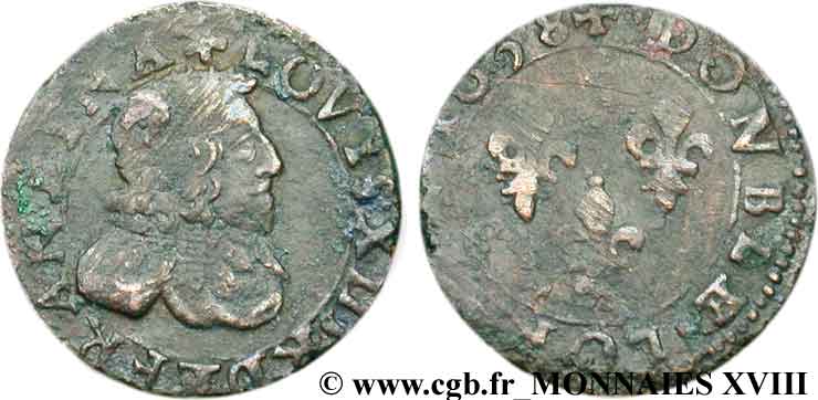 LOUIS XIII  Double lorrain au buste vieilli, type 12 1638 Stenay MBC/BC
