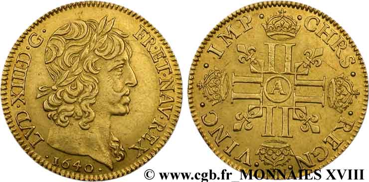 LOUIS XIII LE JUSTE Louis d or aux huit L (effigie de Jean Warin) 1640 Paris, Monnaie du Louvre TTB+