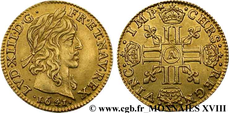 LOUIS XIII LE JUSTE Demi-louis d or à la mèche longue 1643 Paris, Monnaie du Louvre TTB+