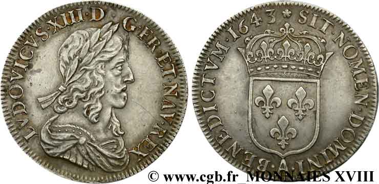 LOUIS XIII  Demi-écu, buste drapé et cuirassé (2e buste de Jean Warin) 1643 Paris,  Monnaie de Matignon fVZ