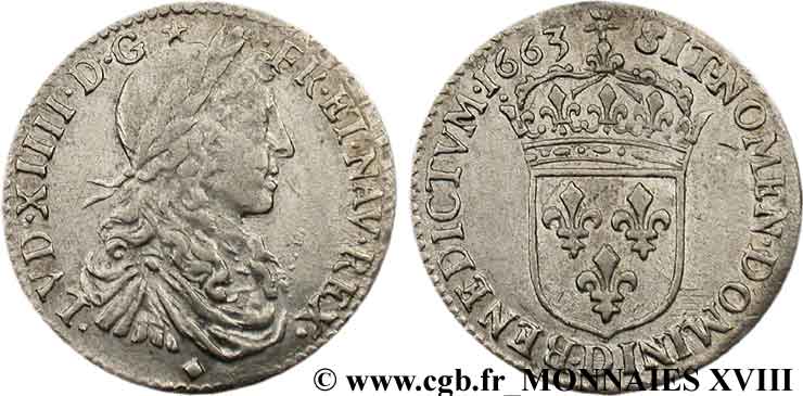 LOUIS XIV LE GRAND OU LE ROI SOLEIL Douzième d écu au buste juvénile, 1er type 1663 Lyon TTB