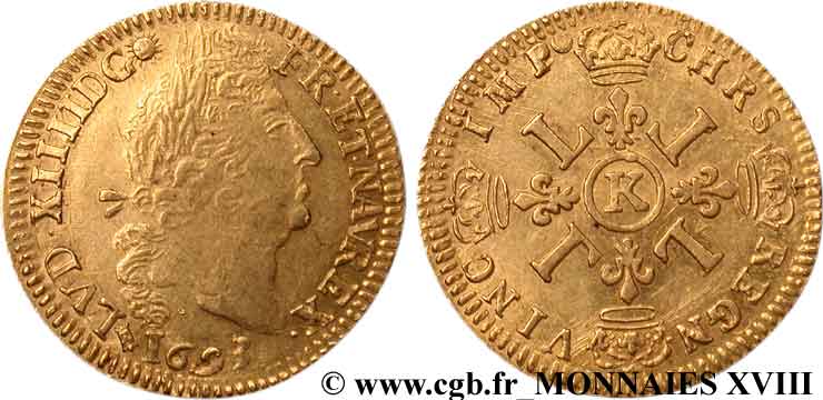 LOUIS XIV LE GRAND OU LE ROI SOLEIL Louis d or aux quatre L 1693 Bordeaux TB+/TTB+