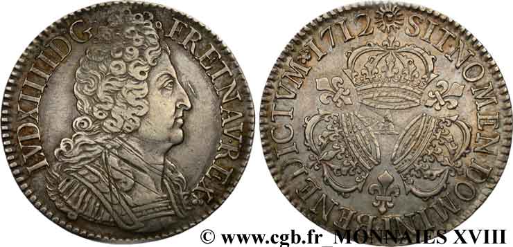 LOUIS XIV  THE SUN KING  Écu aux trois couronnes 1712 Paris MBC