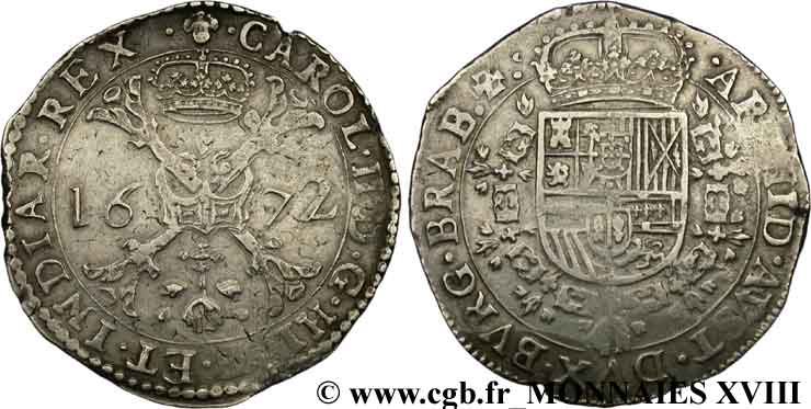 SPANISH NETHERLANDS - DUCHY OF BRABANT - CHARLES II OF SPAIN Patagon 1672 Bruxelles XF