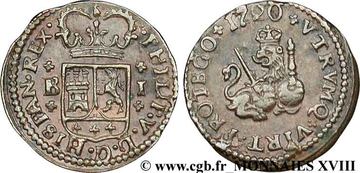 SPAIN - KINGDOM OF SPAIN - PHILIP V OF BOURBON Maravédi 1720 Barcelone AU