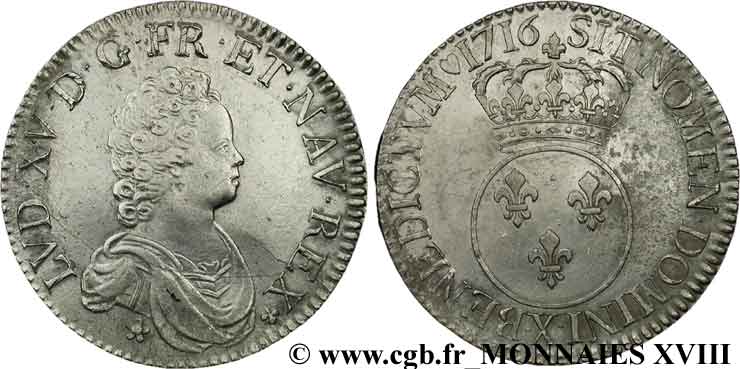 LOUIS XV DIT LE BIEN AIMÉ Écu vertugadin 1716 Amiens TTB+