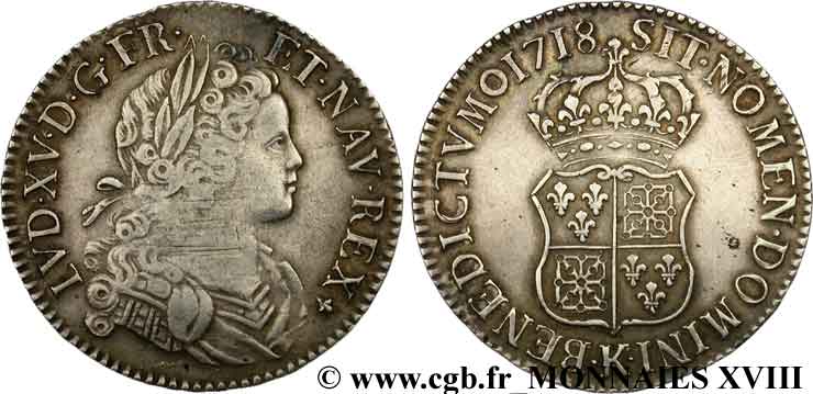 LOUIS XV  THE WELL-BELOVED  Écu de Navarre 1718 Bordeaux MBC