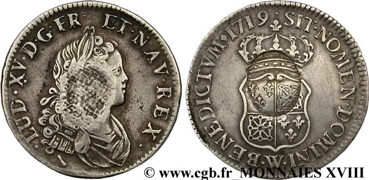 LOUIS XV THE BELOVED Demi-écu de Navarre 1719 Lille VF