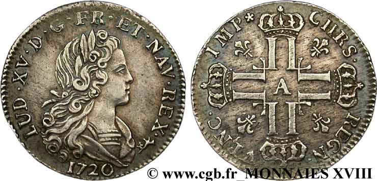 LOUIS XV &nbsp;THE WELL-BELOVED&nbsp; Petit louis d&nbsp;argent 1720 Paris q.SPL