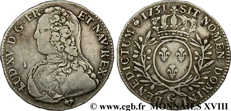 LOUIS XV THE BELOVED Demi-écu aux branches d olivier, buste habillé 1731 Poitiers VF/XF