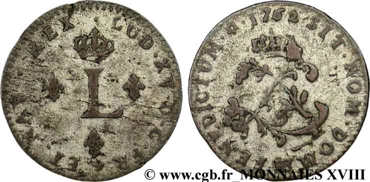 LOUIS XV DIT LE BIEN AIMÉ Double sol de billon 1762 Strasbourg TTB