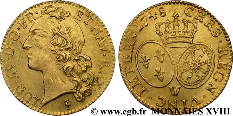 LOUIS XV DIT LE BIEN AIMÉ Louis d’or aux écus ovales, tête ceinte d’un bandeau 1748 Lille SPL