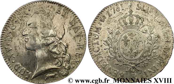 LOUIS XV DIT LE BIEN AIMÉ Écu dit  au bandeau  1761 Orléans TTB/TTB+