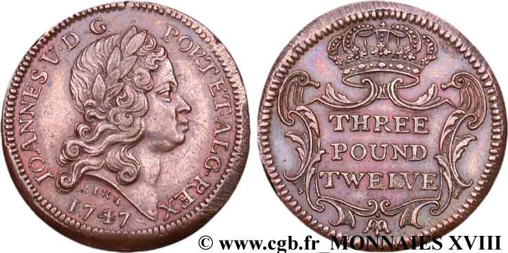 PORTUGAL (ROYAUME DE) ET BRÉSIL - JEAN V Poids monétaire pour les pièces d’or de 12.800 reis du Brésil 1747 Londres VZ
