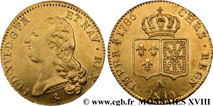 LOUIS XVI Double louis d’or aux écus accolés 1786 Paris AU