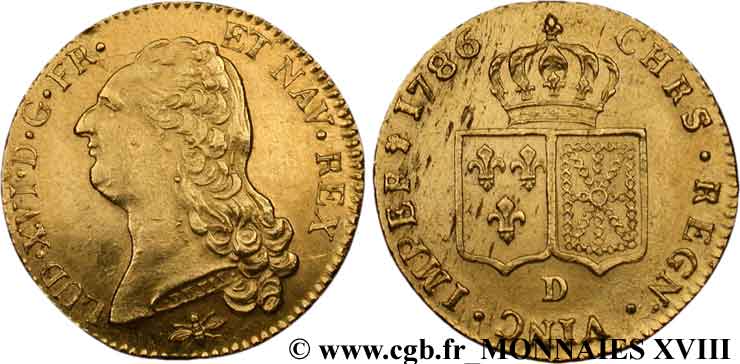 LOUIS XVI Double louis d’or dit  aux écus accolés  1786 Lyon TTB+