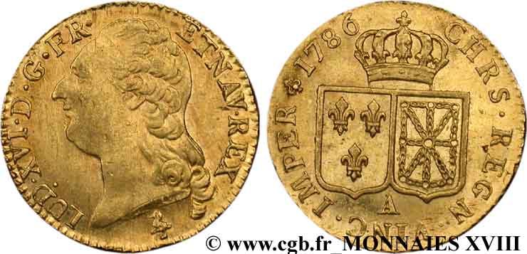 LOUIS XVI Louis d or aux écus accolés 1786 Paris AU/AU