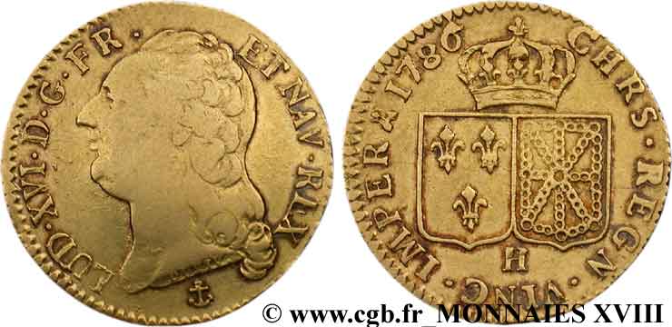 LOUIS XVI Louis d or aux écus accolés 1786 La Rochelle TB/TTB