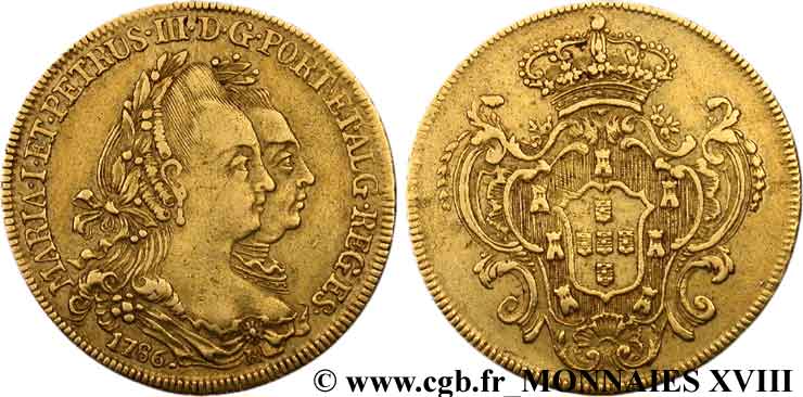 BRÉSIL - MARIE Ire et PIERRE III Pièce de 6.400 reis ou Peça 1786 Rio de Janeiro MBC