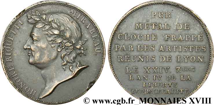 REVOLUTION COINAGE Essai de Galle à l effigie de Mirabeau AU