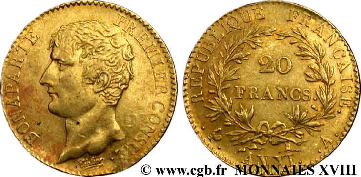 20 francs or Bonaparte Premier consul 1803 Paris F.510/1 AU 
