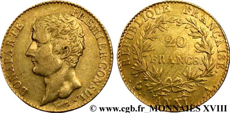 20 francs or Bonaparte Premier consul 1803 Paris F.510/1 MBC 