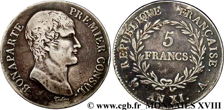 5 francs Bonaparte Premier consul 1803 Paris F.301/1 BC 