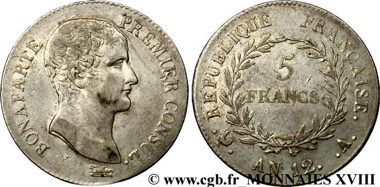 5 francs Bonaparte Premier consul 1804 Paris F.301/9 MB 