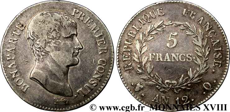 5 francs Bonaparte Premier consul 1804 Perpignan F.301/23 BC 