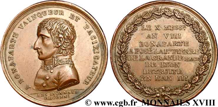 CONSULADO Médaille Br 43 de Chavanne, rétablissement de la place Bellecour à Lyon EBC