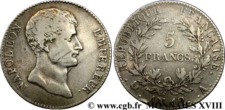 5 francs Napoléon empereur, Type intermédiaire 1804 Paris F.302/1 TB 