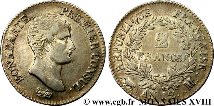 2 francs Bonaparte Premier Consul 1804 Toulouse F.250/9 MBC 