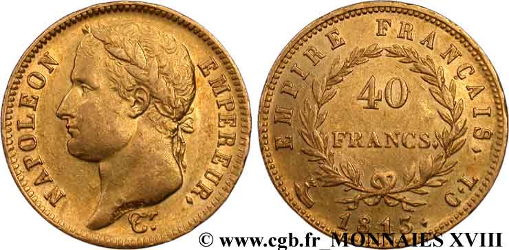 40 francs or Napoléon tête laurée, Empire français 1813 Gênes F.541/12 MBC 